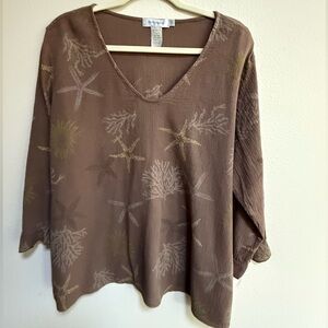 Fresh Produce Sz 1X,Brown Starfish Women's Blouse 100% Cotton Made in USA